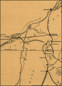 Tracé des lignes de chemin de fer menant aux États-Unis.