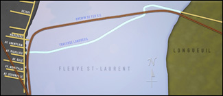 Les traverses du chemin de fer sur la glace et du chemin de glace vers 1881, entre Longueuil et Montréal.