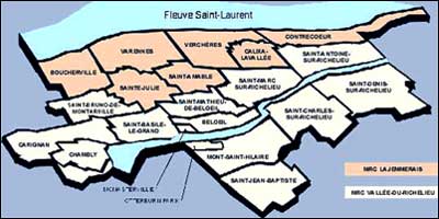 Carte du territoire desservi par la Commission scolaire des Patriotes.