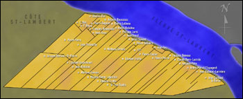 Carte des premières concessions du Mouillepieds (Préville ou partie ouest de Saint-Lambert).