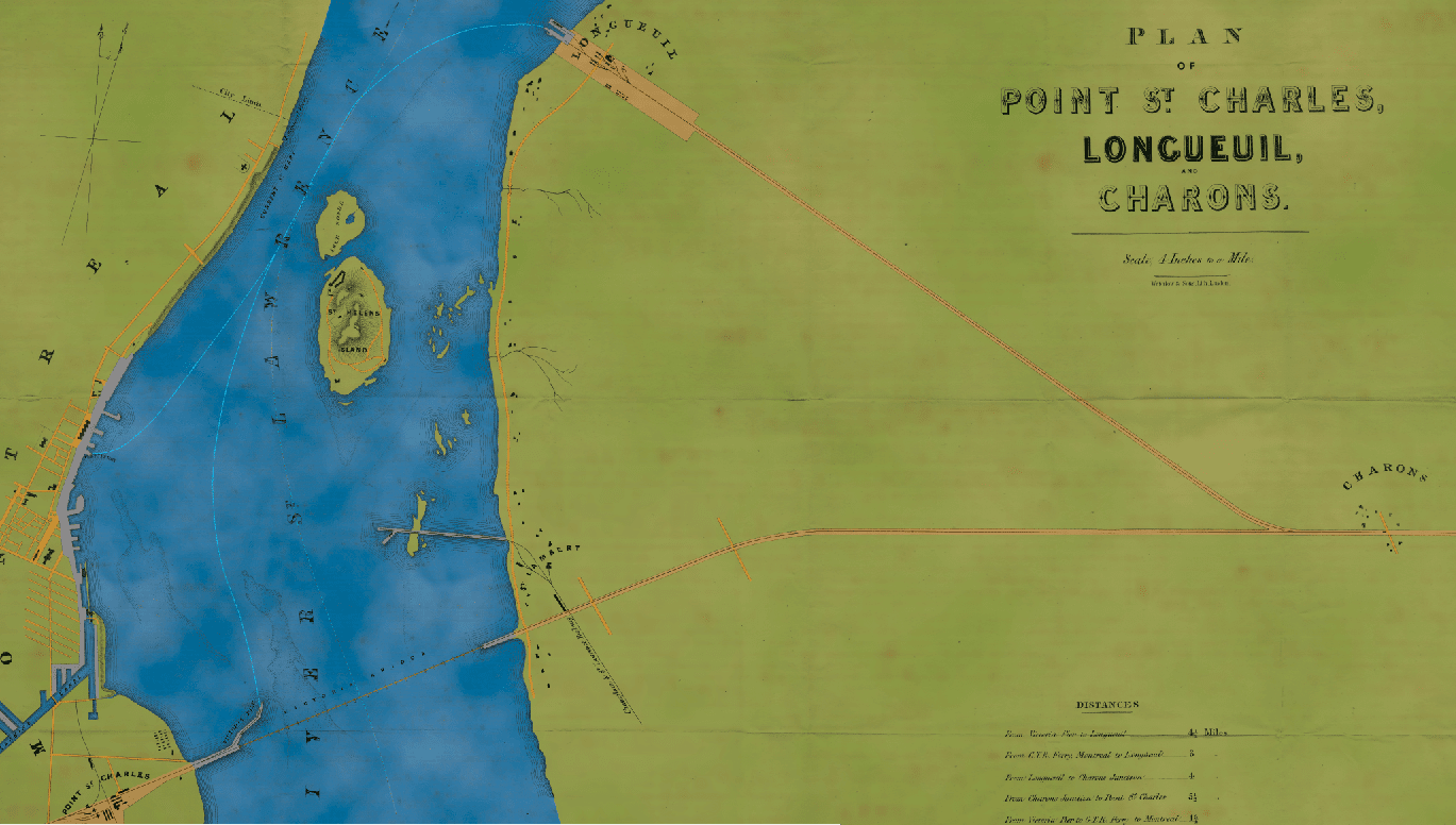 Tracé du chemin de fer du Grand Tronc vers 1860