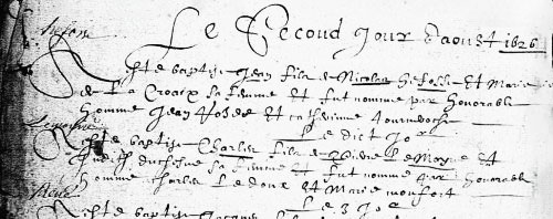 Acte du baptême de Charles Le Moyne, fondateur de Longueuil