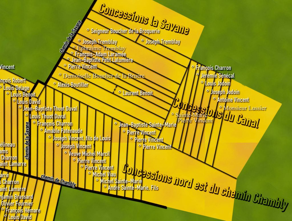Carte du secteur de la Savane en 1846 à Saint-Hubert (Longueuil)