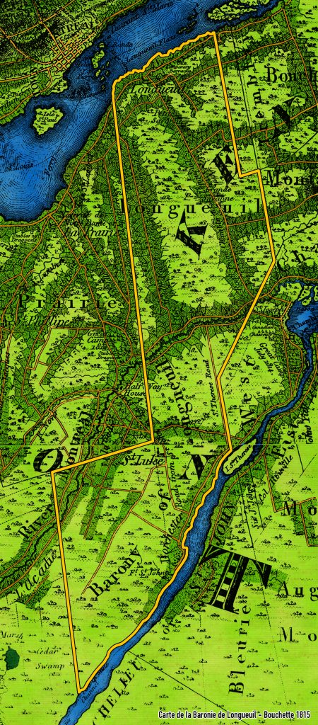 Carte des limites de la baronnie de Longueuil en 1815